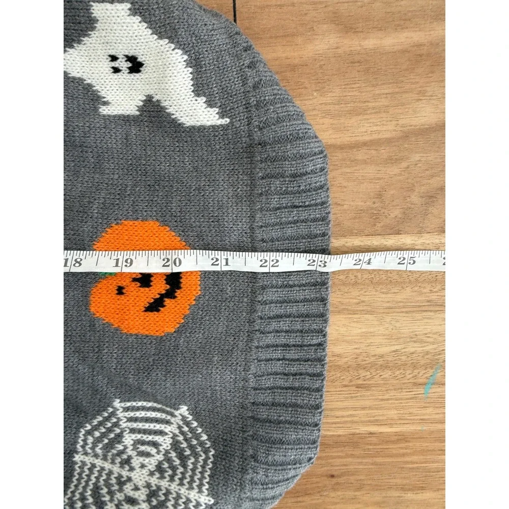 Barkwood Manor Halloween Dog Sweater XL Grey Orange Ghost Pumpkin Knit